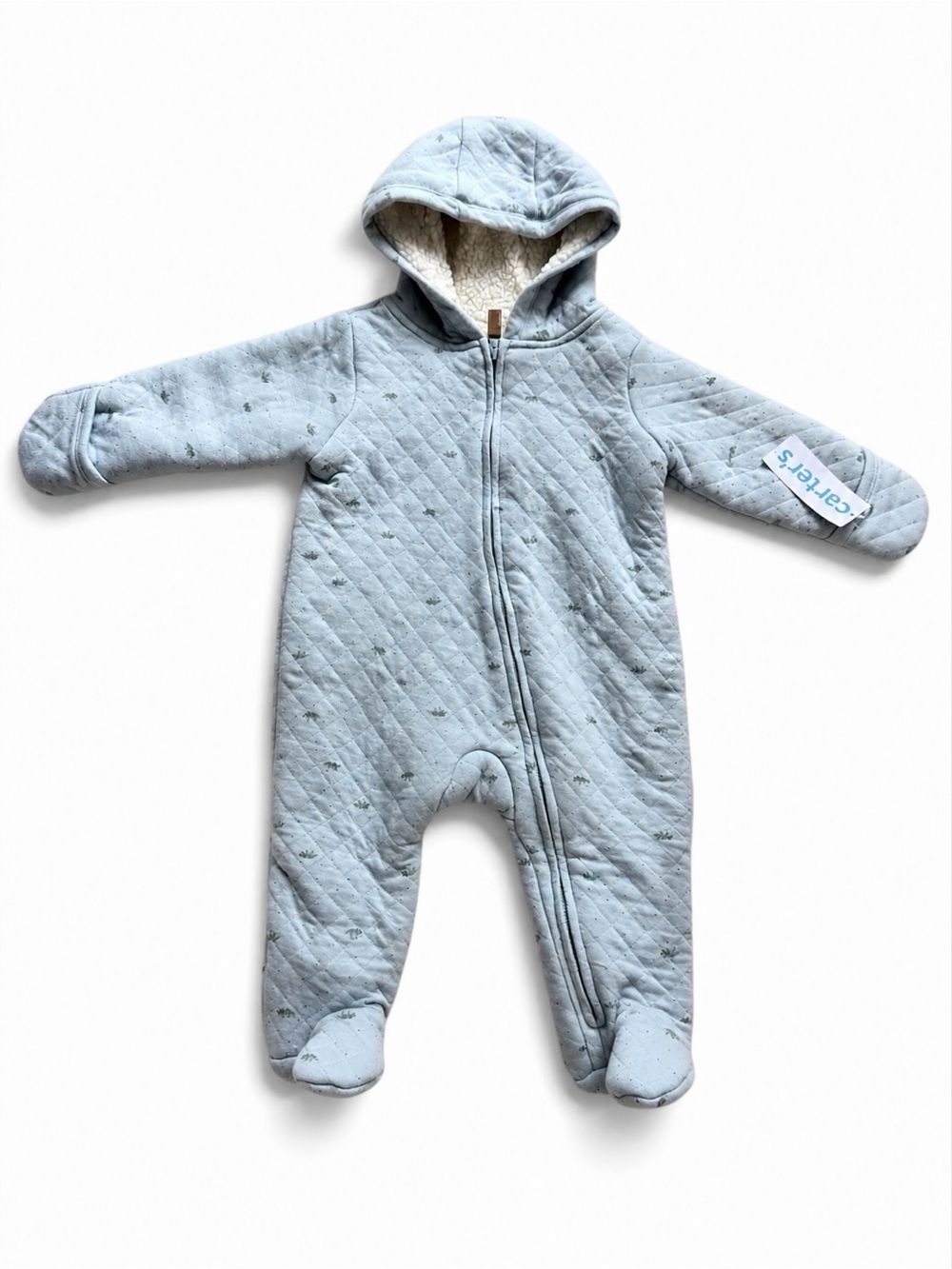 Carter’s Baby 6M Sherpa Lined Quilted Pram Bunting Suit Blue Hooded NWT Winter